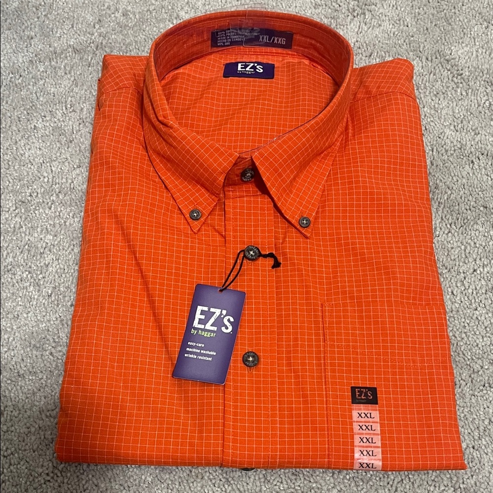 Haggar Men's Bright Orange Checkered Shirt